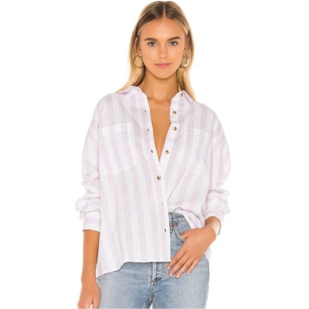ROLLA'S Slouch White Striped Cotton Oversized Button Down Shirt